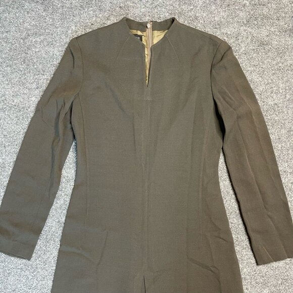 MICHAA Womens A Line Dress Green Olive Notch Neck Long Sleeve Zipper Modest XL - Picture 4 of 10